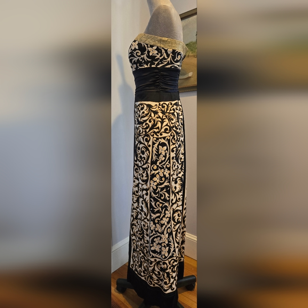 Nicole Miller Collection strapless long gown black gold silk fits XS - Picture 5 of 10